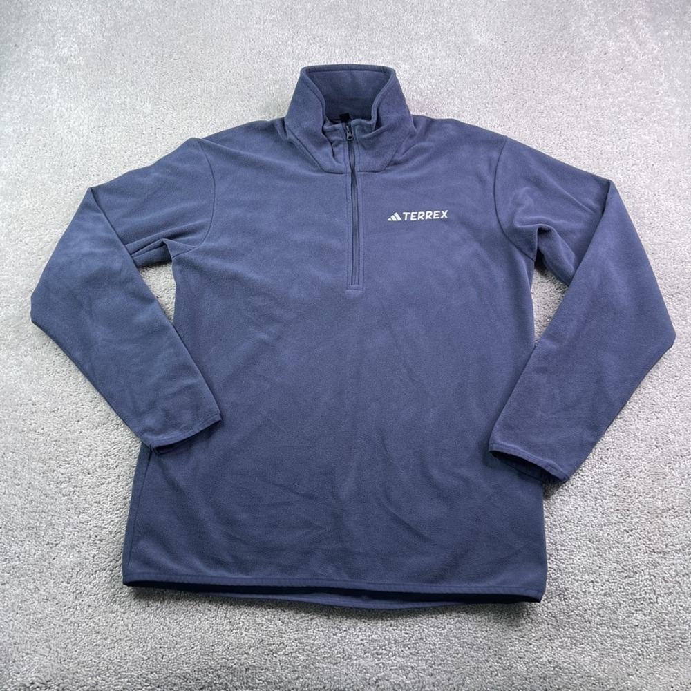 Adidas Terrex Fleece Jacket Mens Medium Blue Essentials Half Zip Pullover Hiking